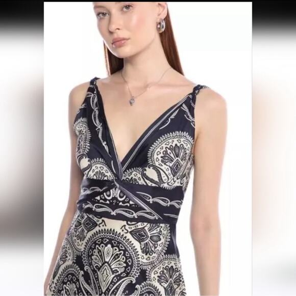 AS-IS Caroline Constas S Paisley Satin silk Dress - Picture 2 of 10